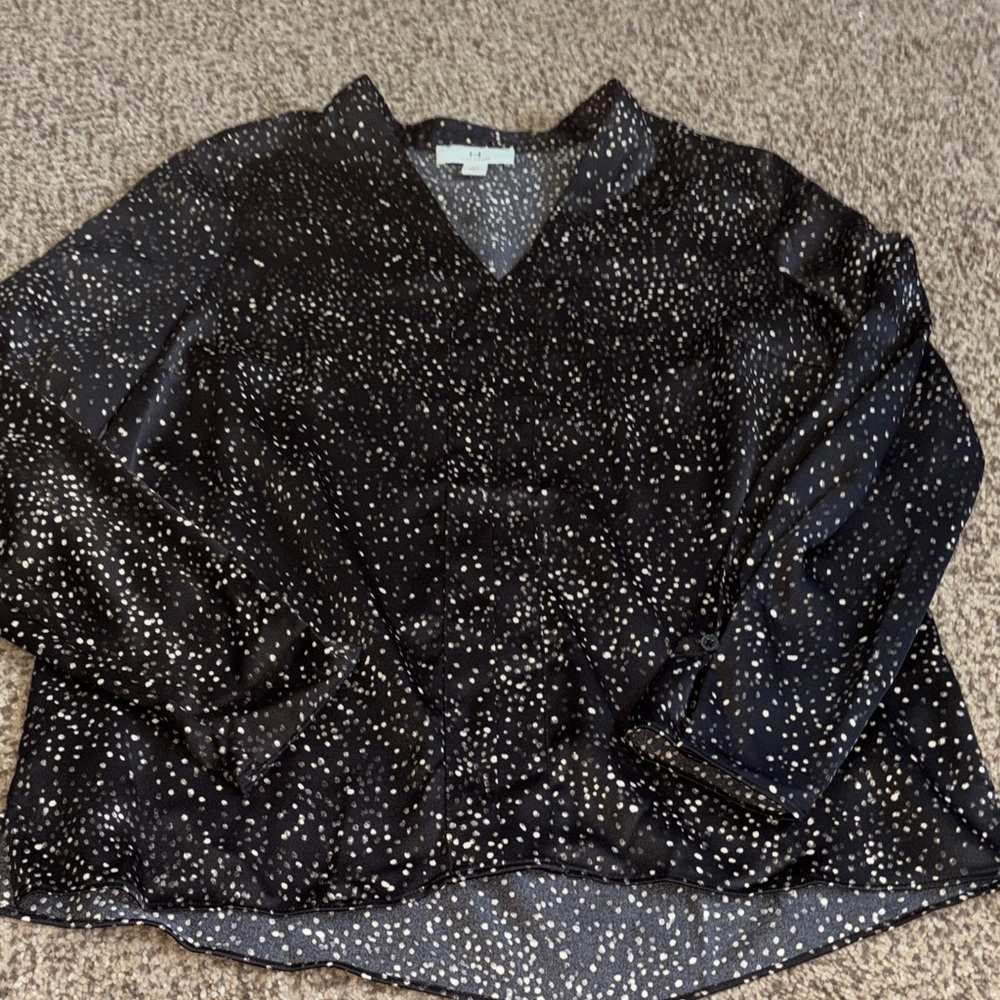 Halston Black and White Speckled Blouse Small